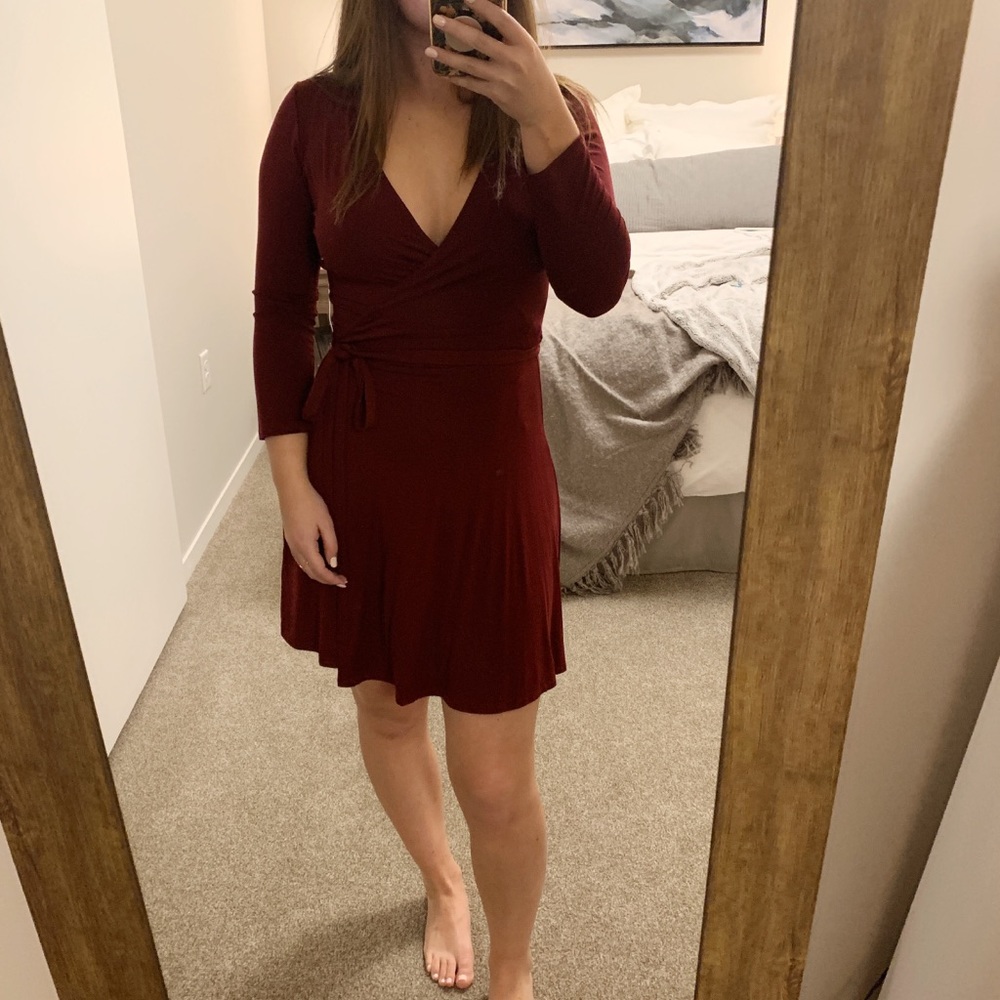 Lulus Bergundy Wrap Dress